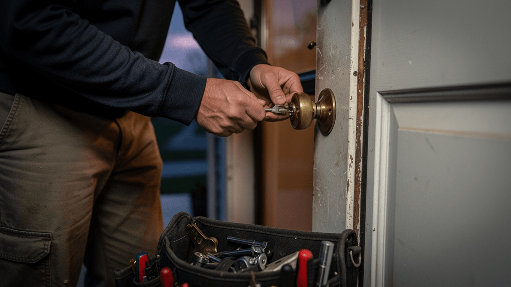 Mobile locksmith tools and a lock cylinder during an emergency service call in Peoria